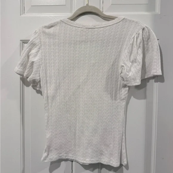 Lush White V-Neck Flutter Sleeve Knit Top Size Large - Picture 8 of 8